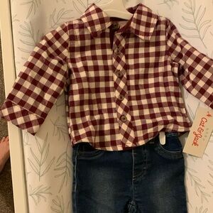 Long sleeve flannel and jean set